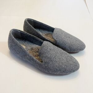 Birdies The Starling Gray Wool Faux Fur Lined loafer Flat Slip On Size 7.5